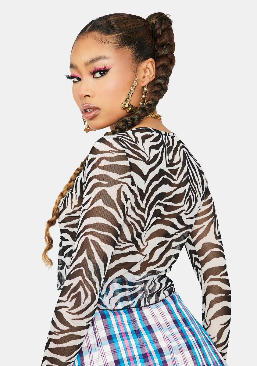 A Little Wild Mesh Tie Front Top