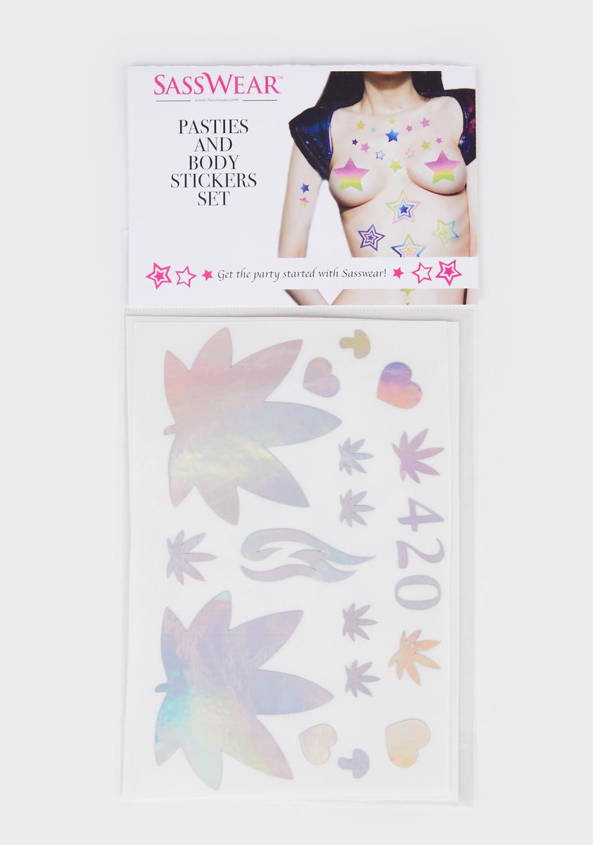 420 Love Holographic Body Stickers Set