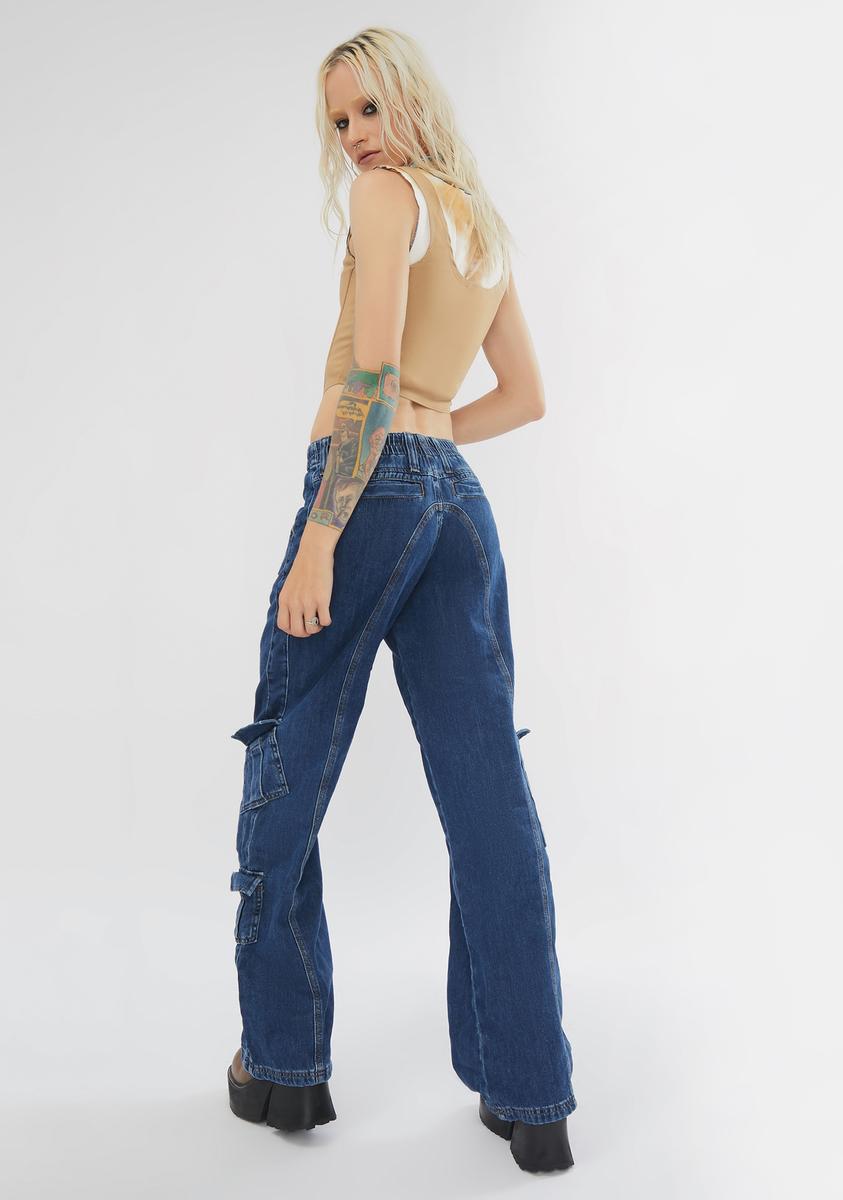 90's Blue Low Rise Cargo Jeans