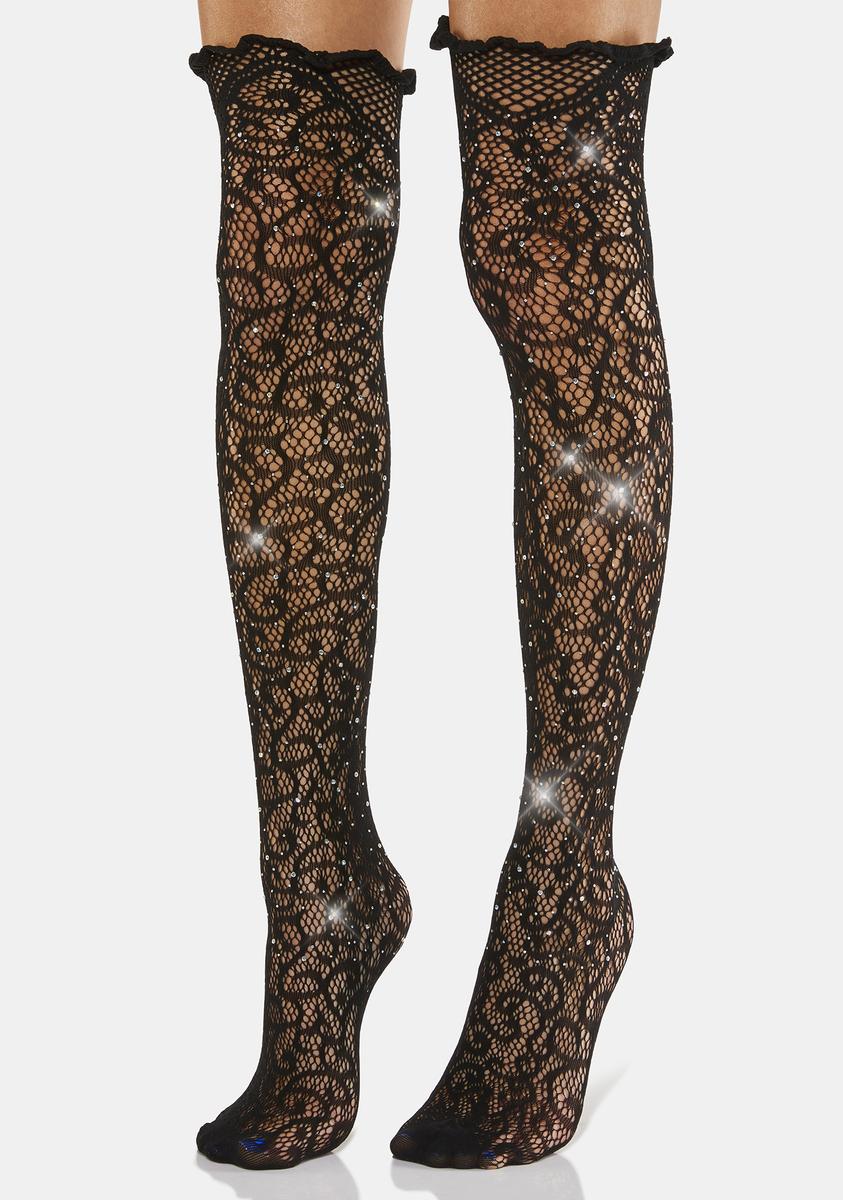 All Romance Rhinestone Fishnet Thigh High Socks