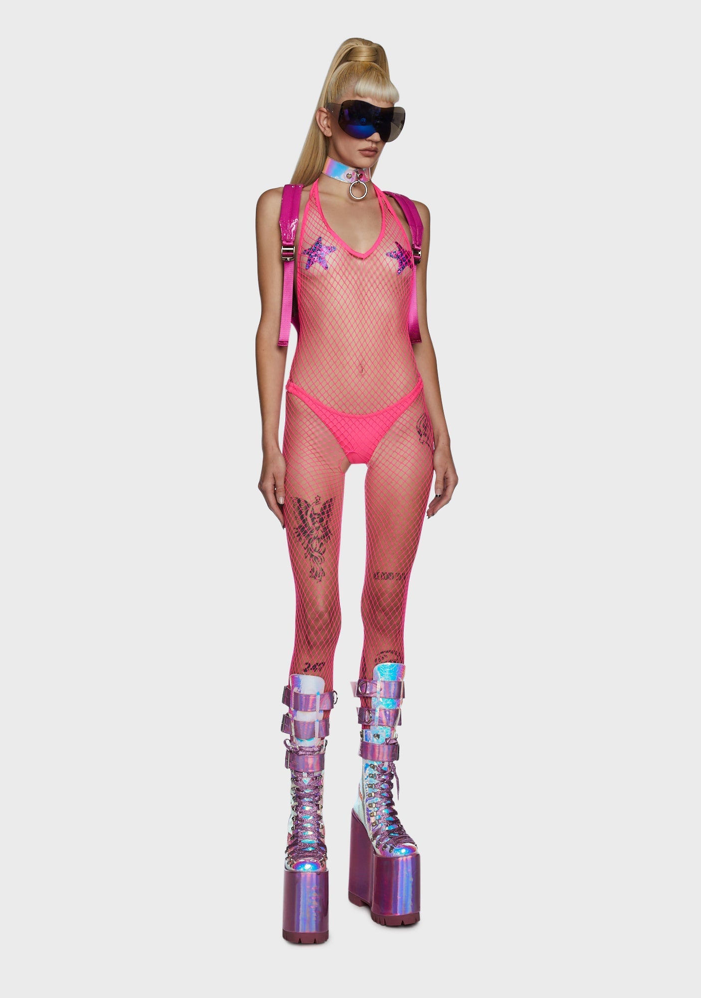 All For Tonight Fishnet Bodystocking - Pink