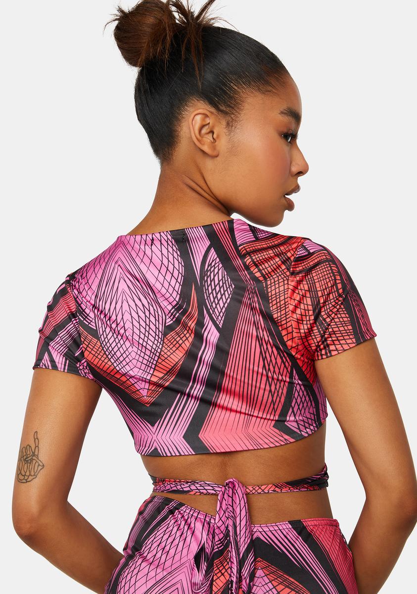 Abstract Printed Wrap Crop Top