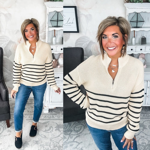 Ampersand Avenue - HalfZip Sweater Cream & Black Stripe