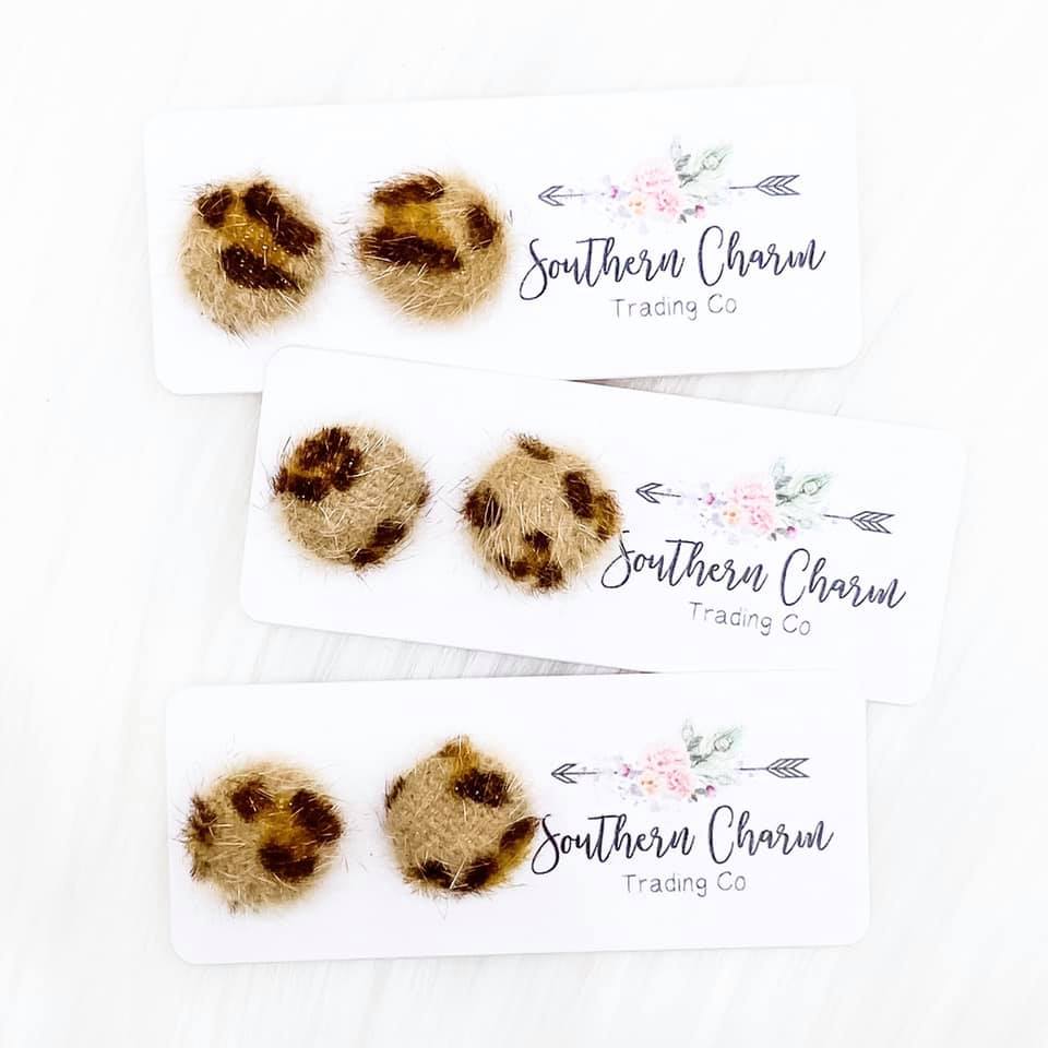 Fuzzy Leopard Stud Earrings