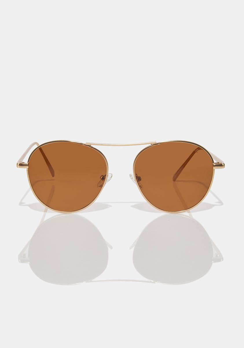 Ahoy Gold Brown Aviator Sunglasses