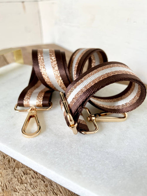 Crossbody Guitar Strap - Stripe Gold and Chocolate