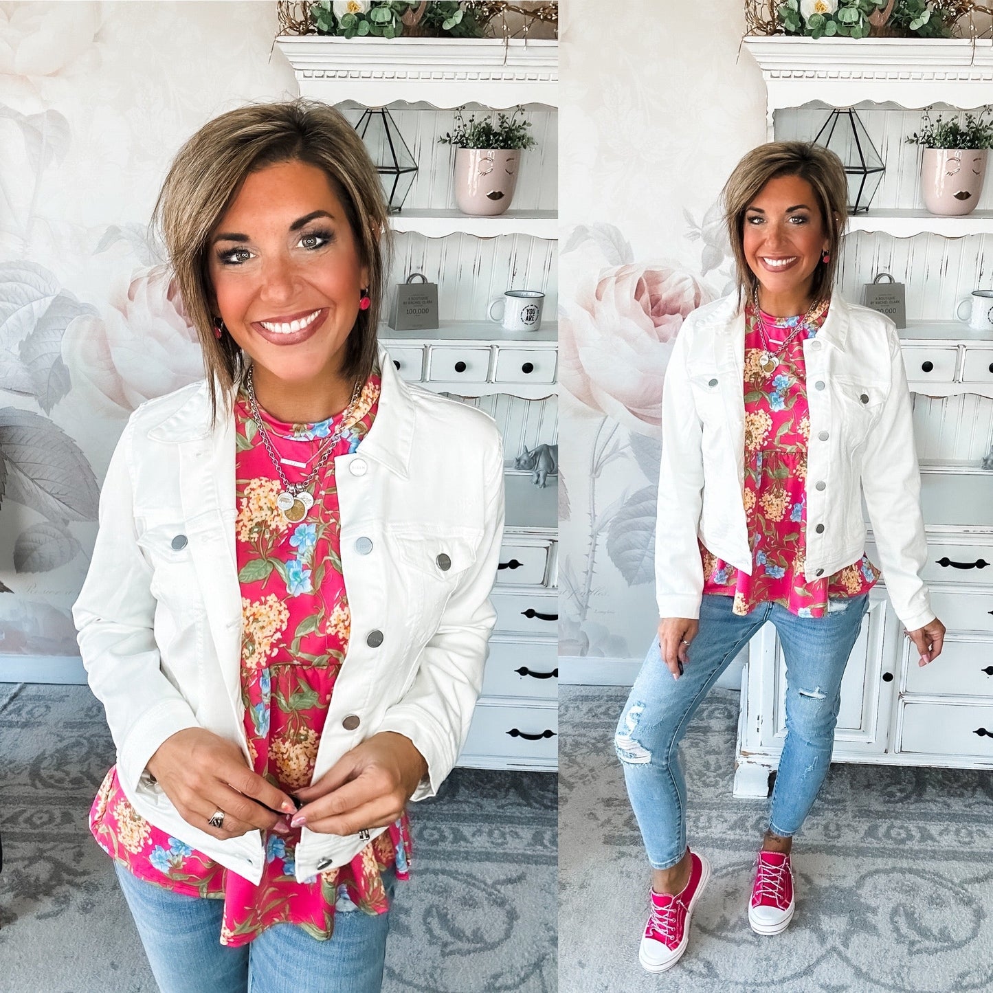 Friends Forever Vintage Wash Jean Jacket - White