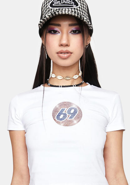 69 Gas Station Rhinestone Crop Tee