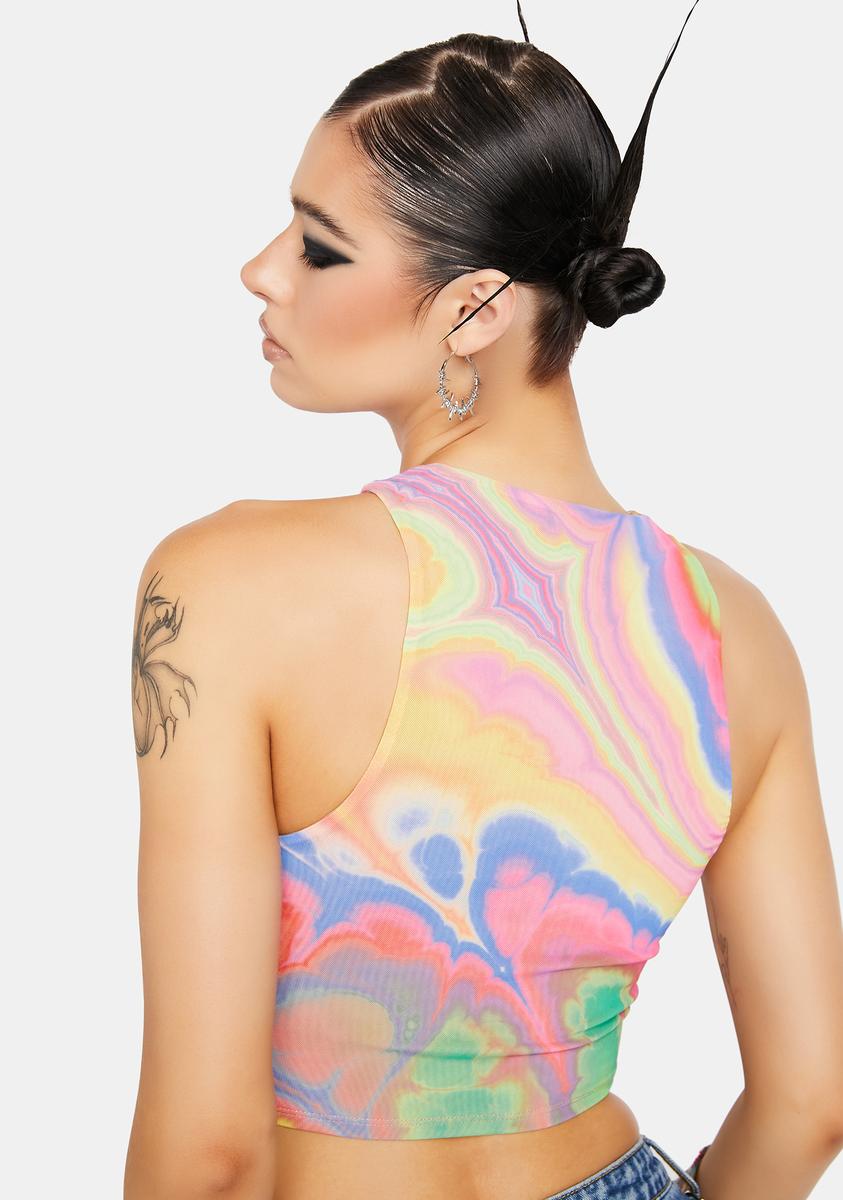 Abstract Marble Calabra Mesh Crop Top