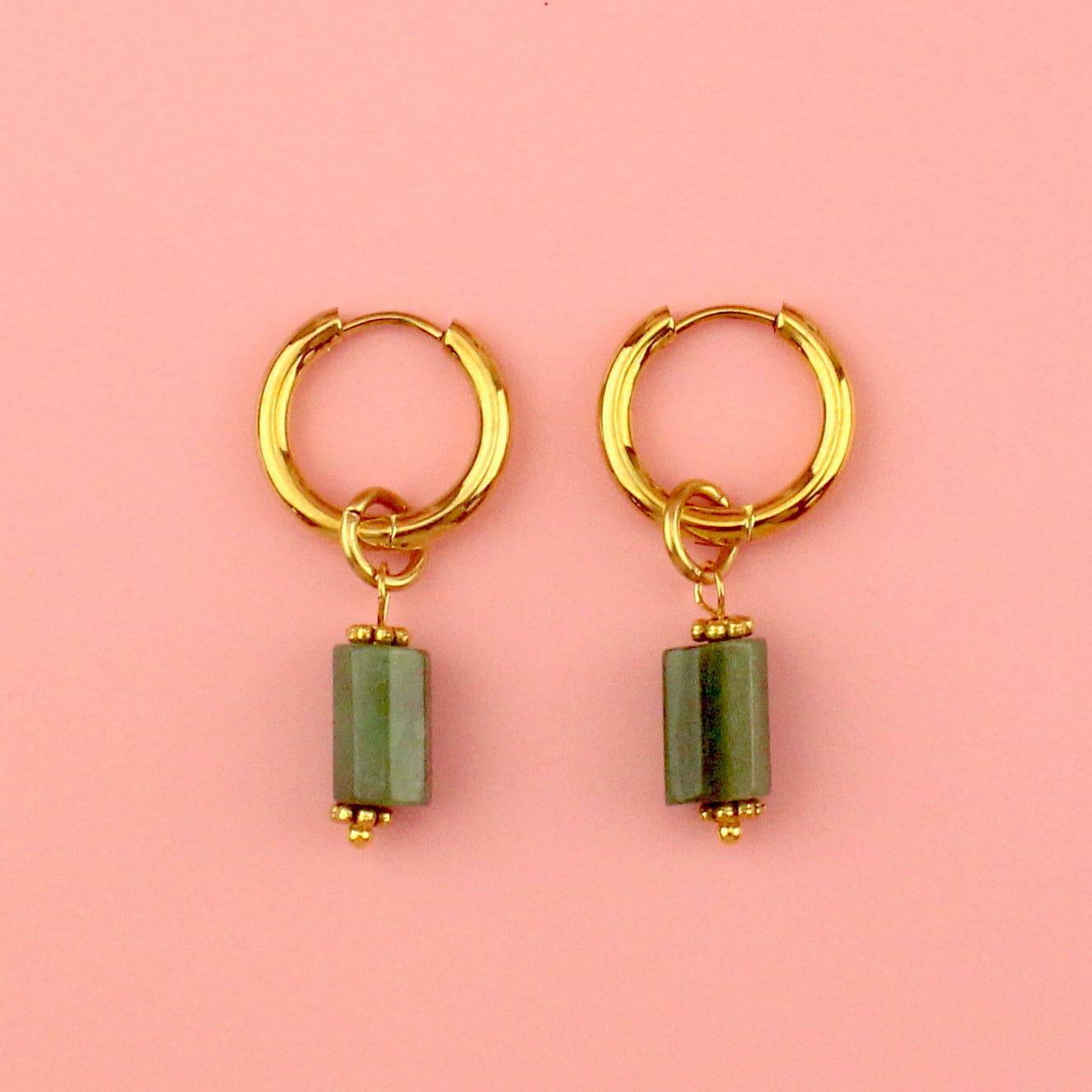 Emerald Stone Hoop Earrings (Gold Plated)