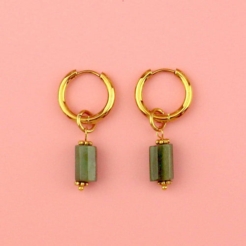 Emerald Stone Hoop Earrings (Gold Plated)