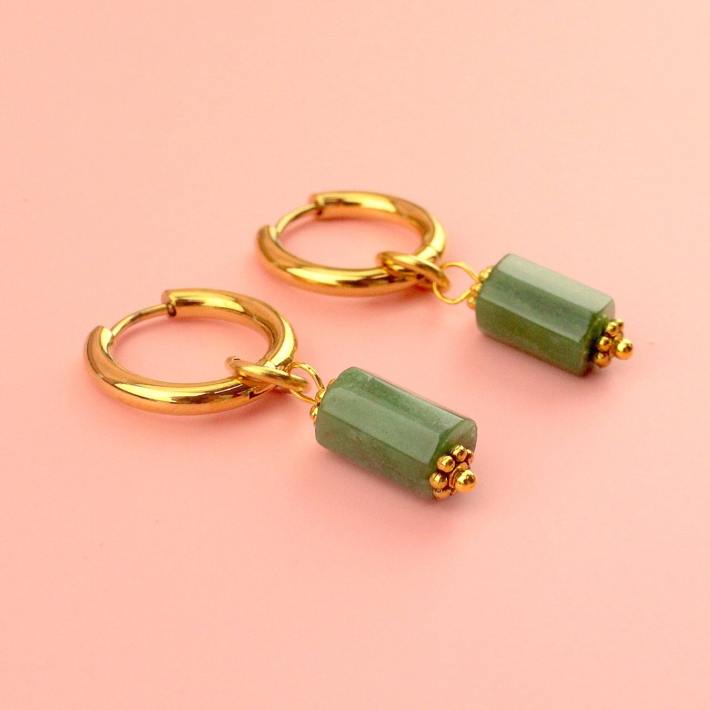 Emerald Stone Hoop Earrings (Gold Plated)