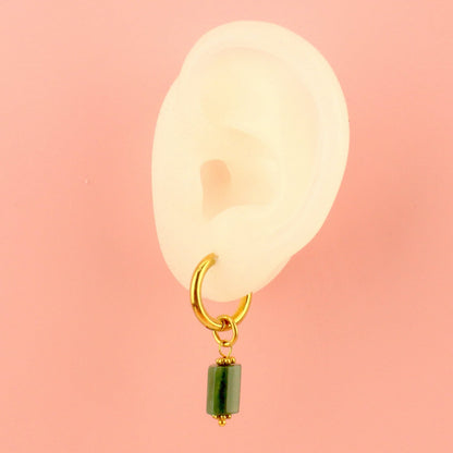 Emerald Stone Hoop Earrings (Gold Plated)