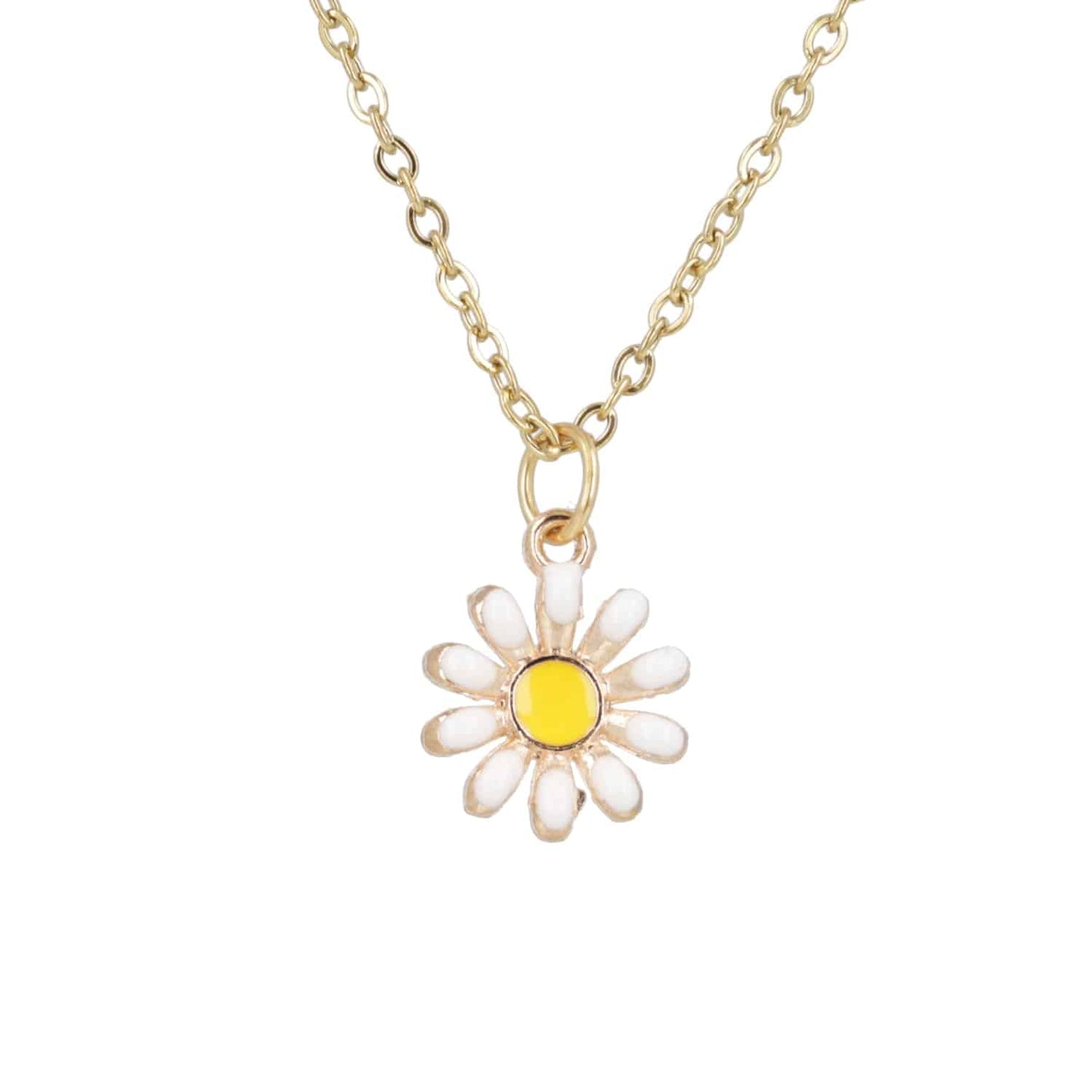 Enamel Daisy Pendant Necklace (Gold Plated)