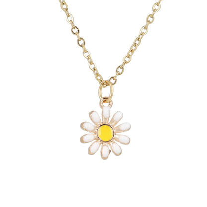 Enamel Daisy Pendant Necklace (Gold Plated)