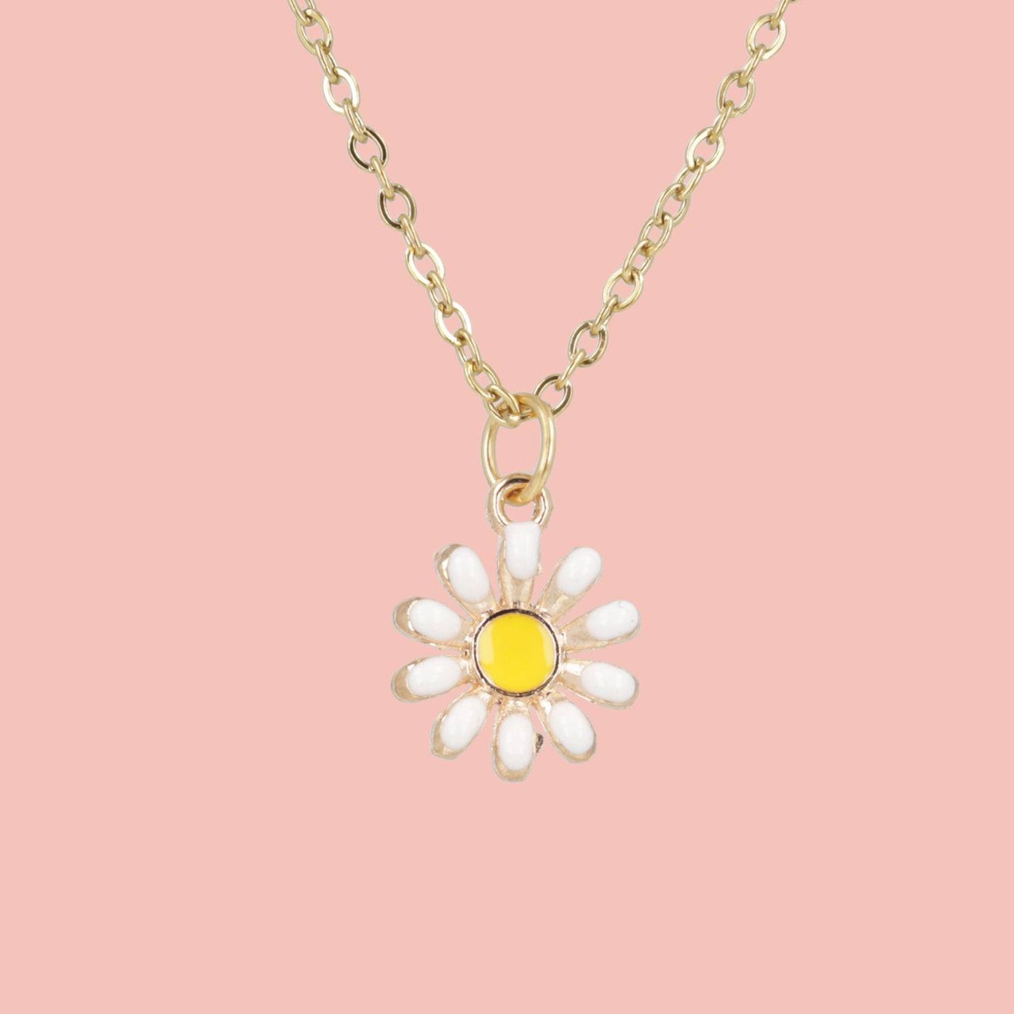 Enamel Daisy Pendant Necklace (Gold Plated)