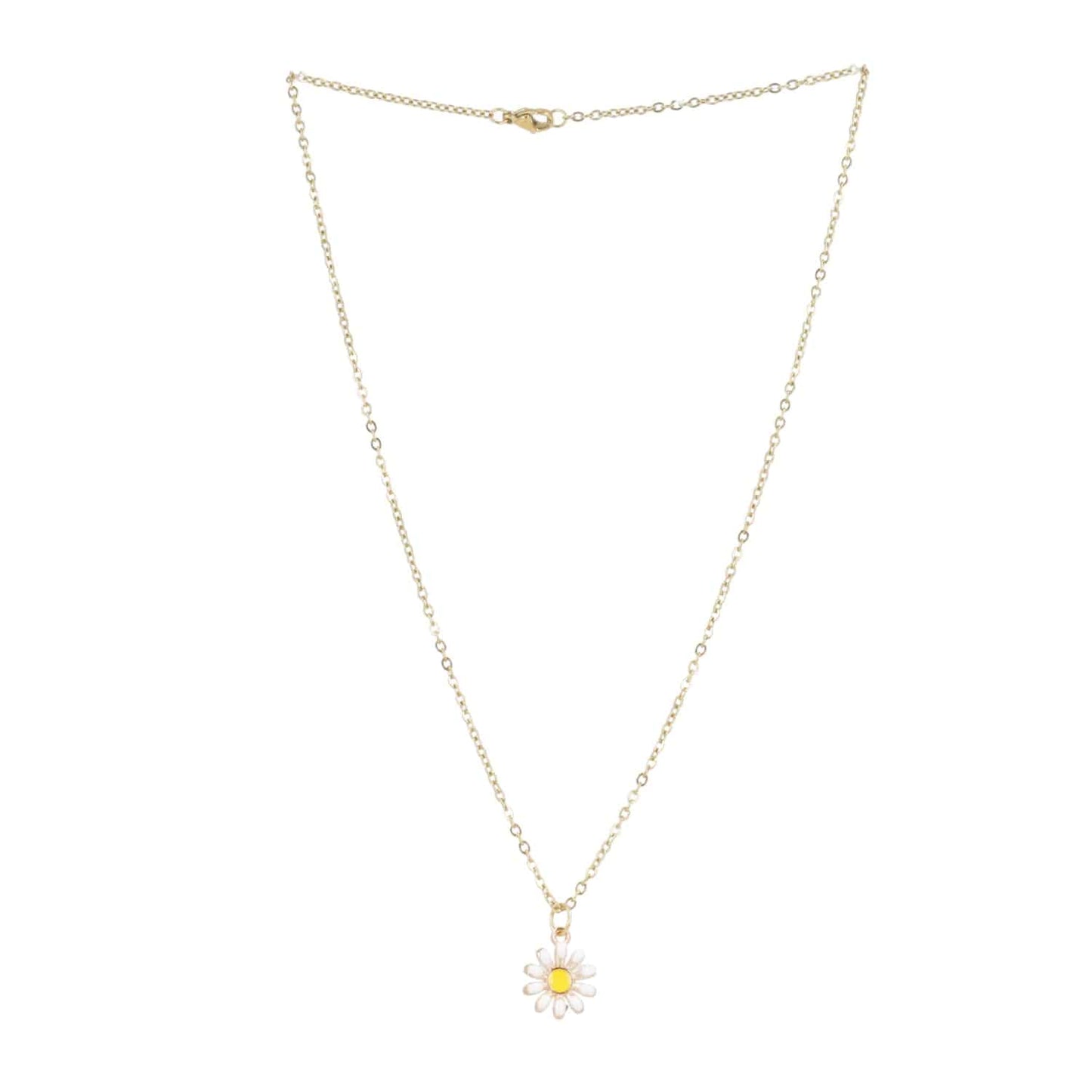 Enamel Daisy Pendant Necklace (Gold Plated)