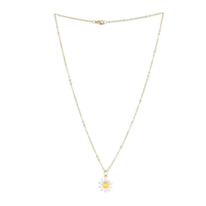 Enamel Daisy Pendant Necklace (Gold Plated)