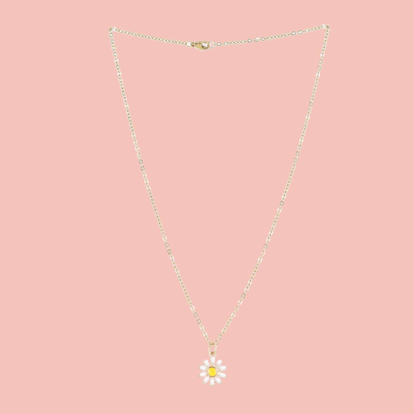Enamel Daisy Pendant Necklace (Gold Plated)