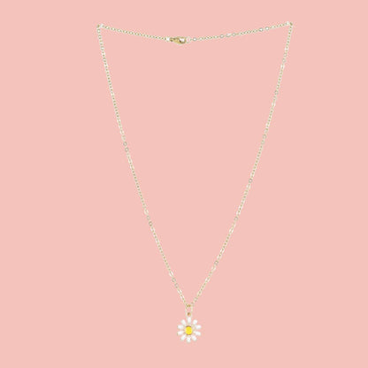 Enamel Daisy Pendant Necklace (Gold Plated)