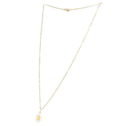 Enamel Daisy Pendant Necklace (Gold Plated)