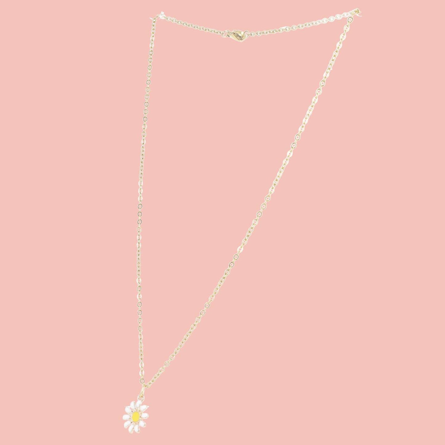 Enamel Daisy Pendant Necklace (Gold Plated)