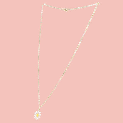 Enamel Daisy Pendant Necklace (Gold Plated)
