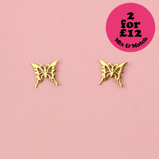 Ethereal Butterfly Stud Earrings (Gold Plated)