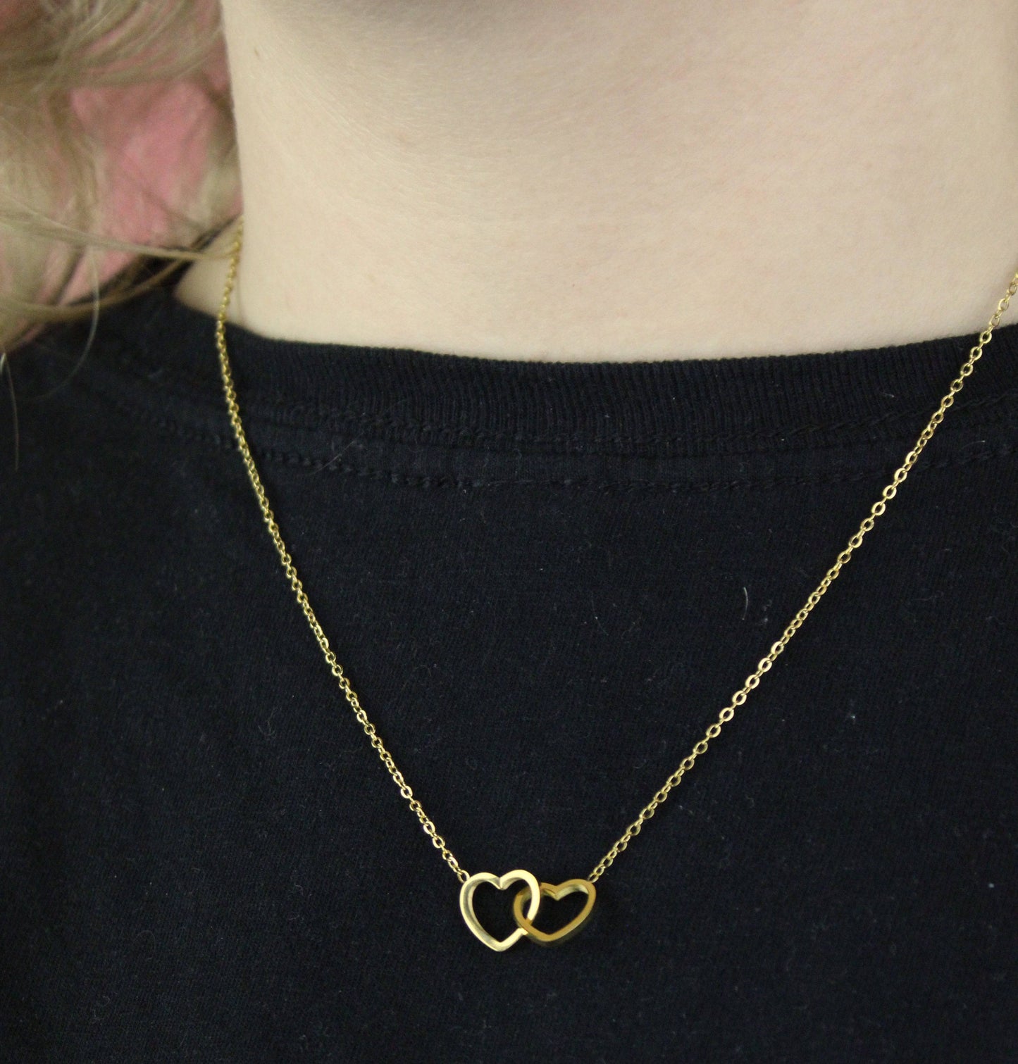 Double Heart Necklace (Gold Plated)