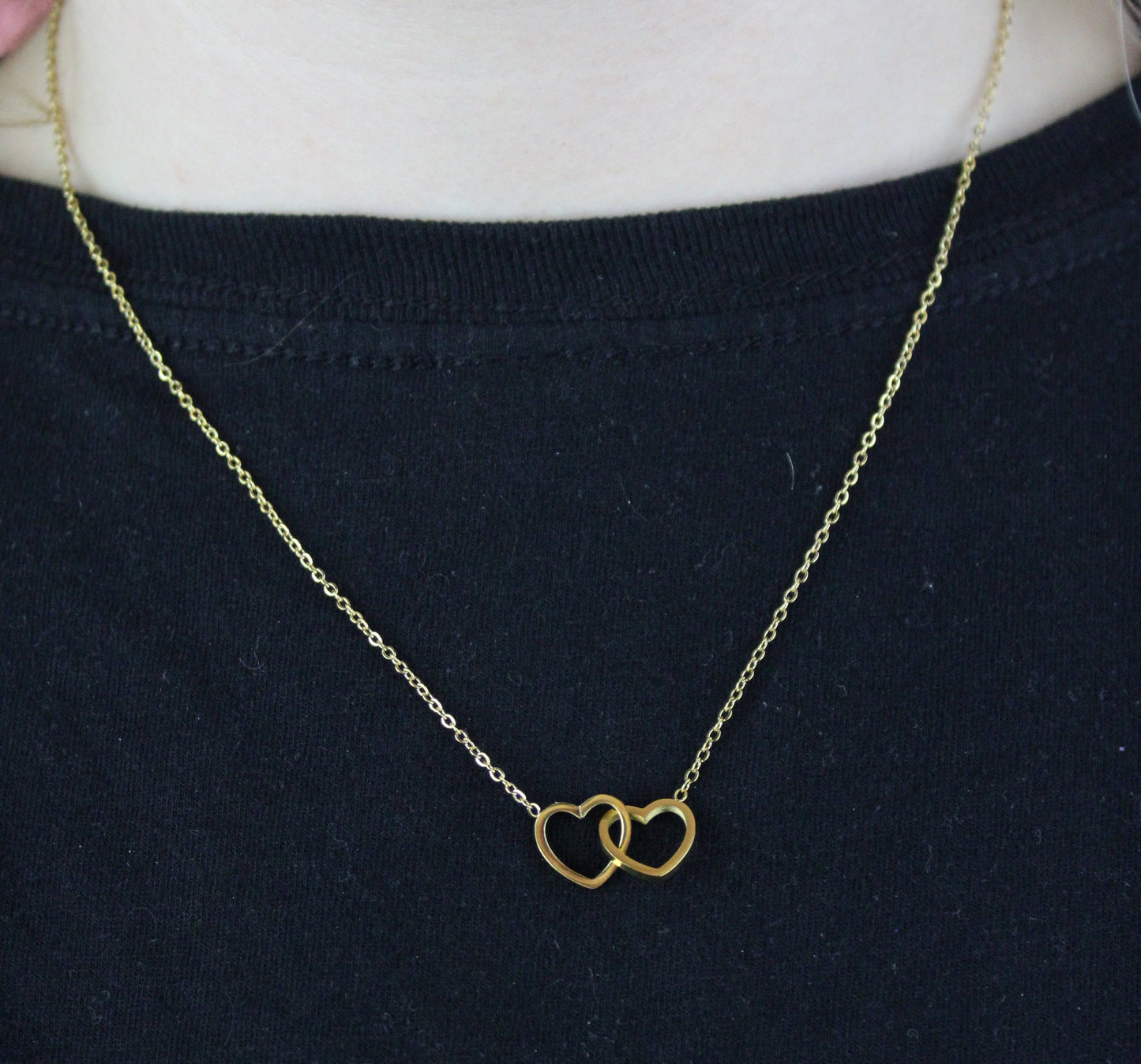 Double Heart Necklace (Gold Plated)