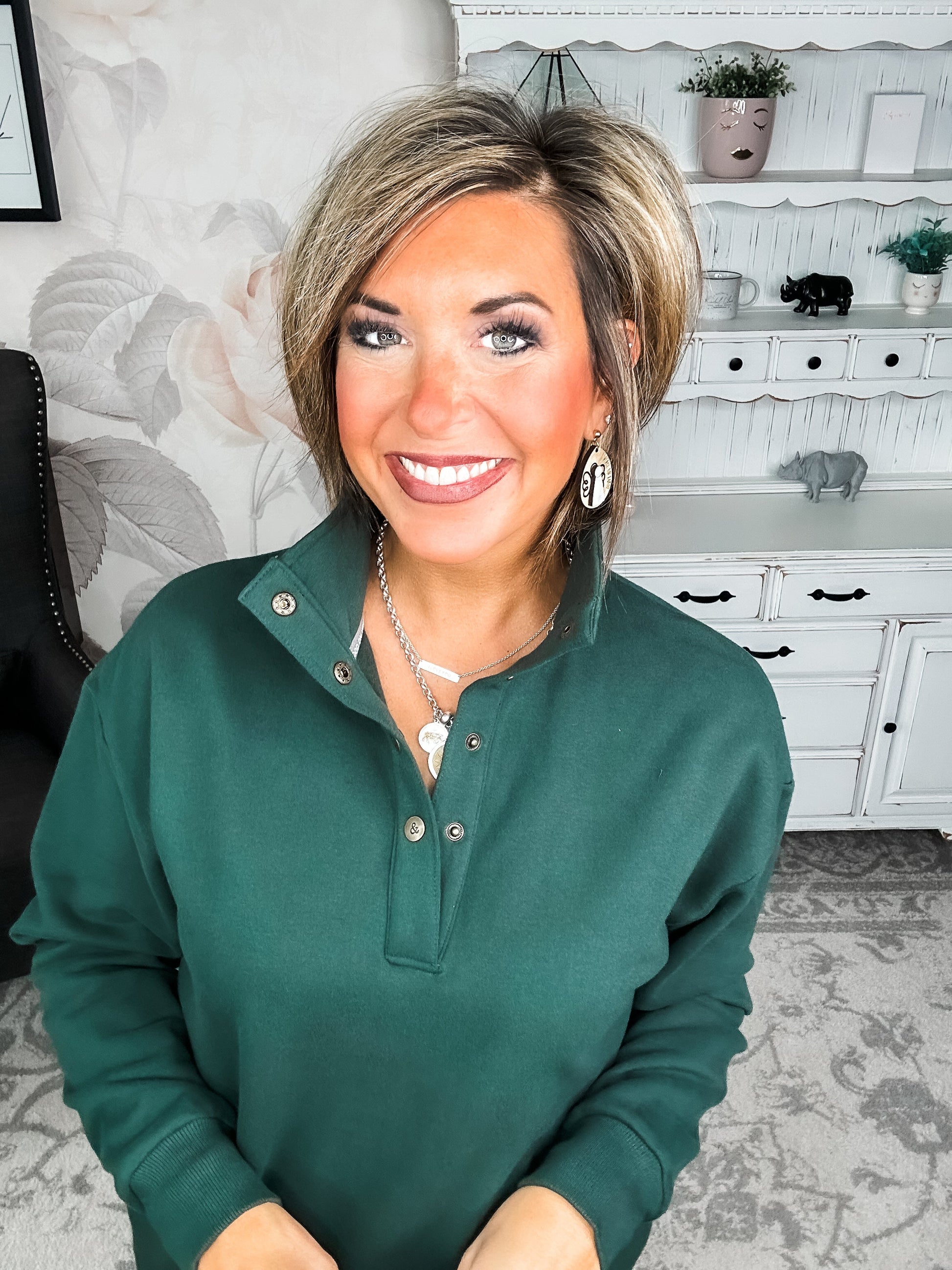 Ampersand Avenue Never Better Button Top - Forest Green