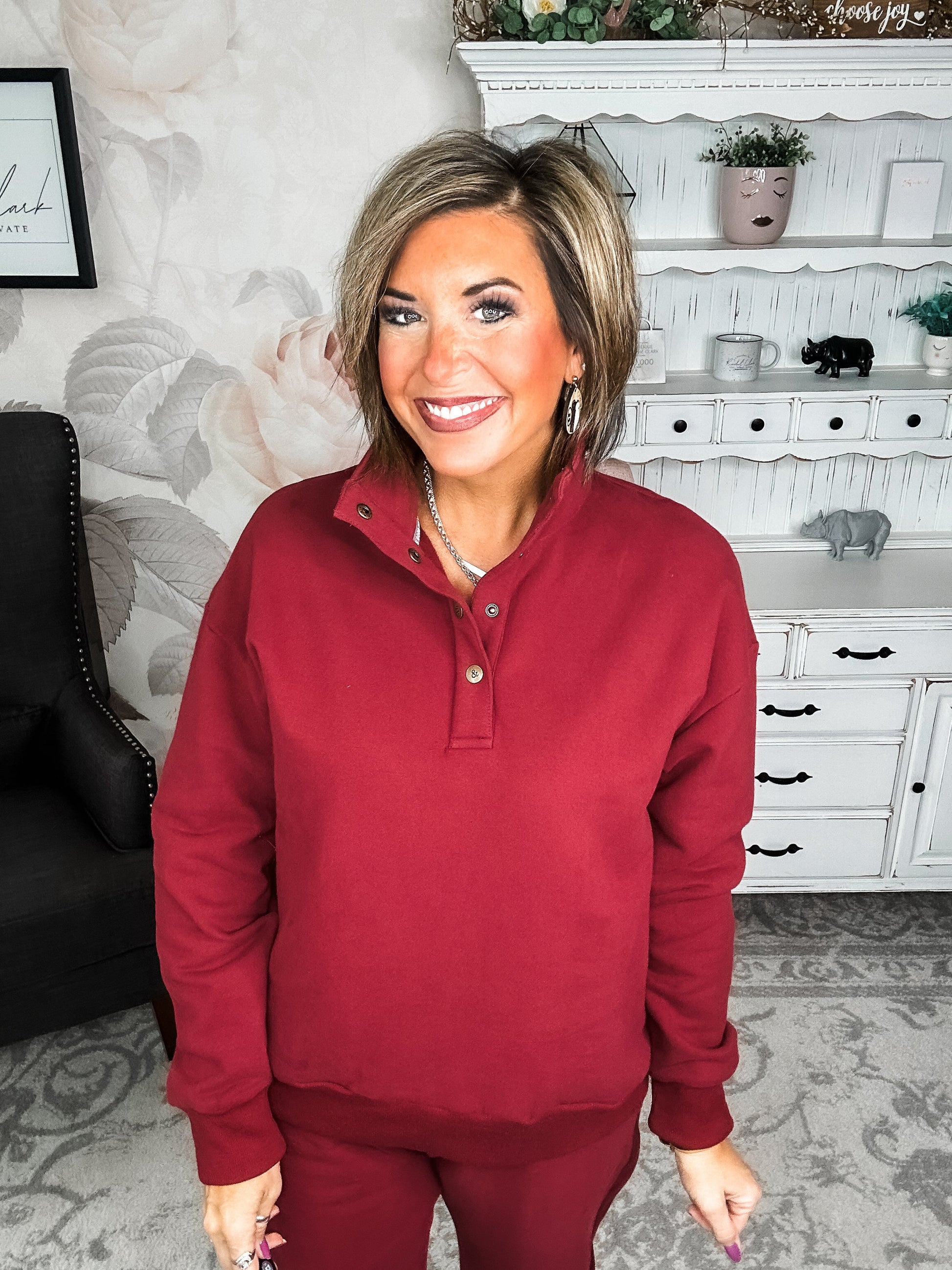 Ampersand Avenue Never Better Button Top - Wine