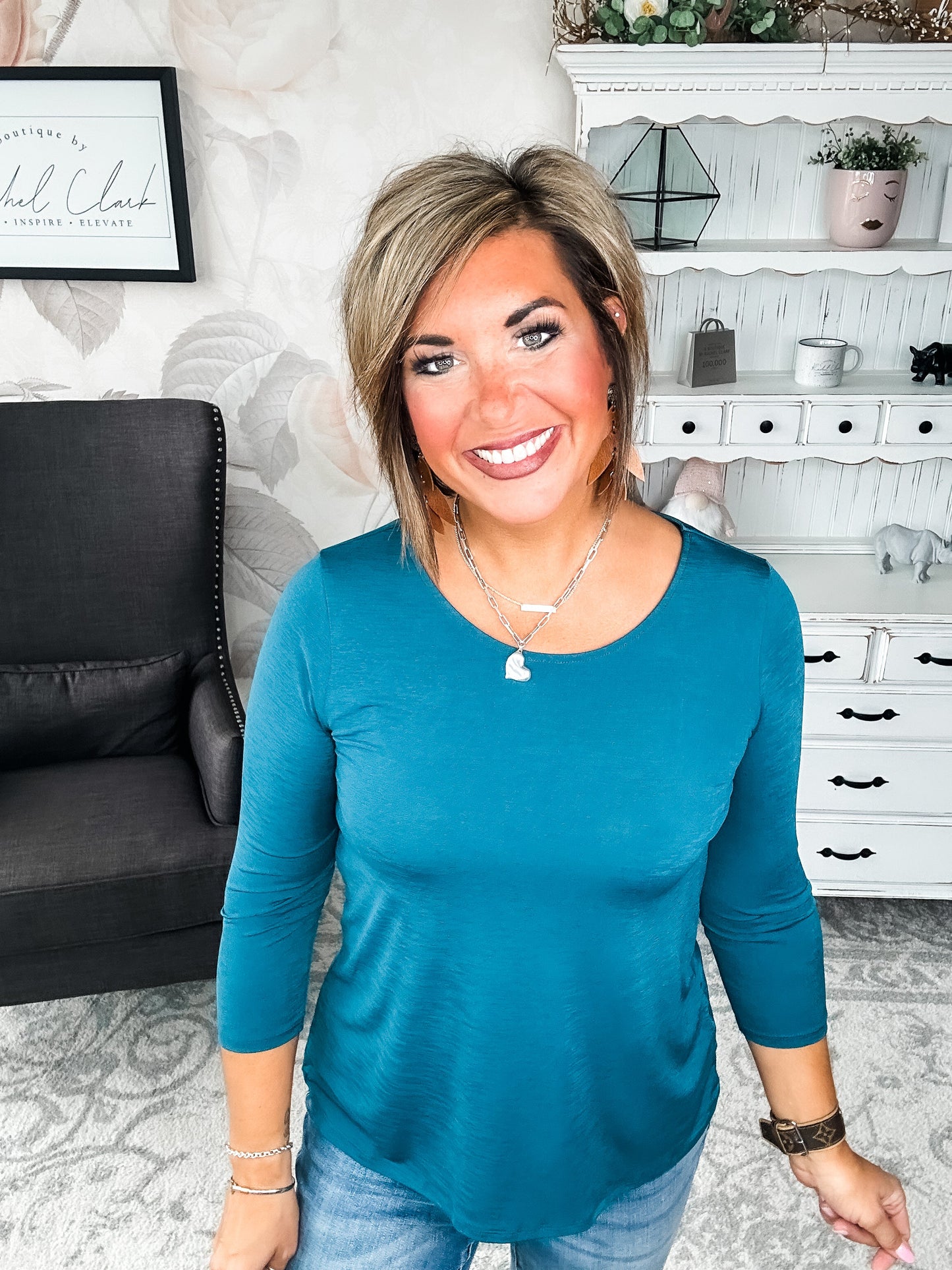 Find The Answer Round Neck Top - Dark Teal