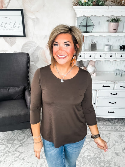 Find The Answer Round Neck Top - Chocolate