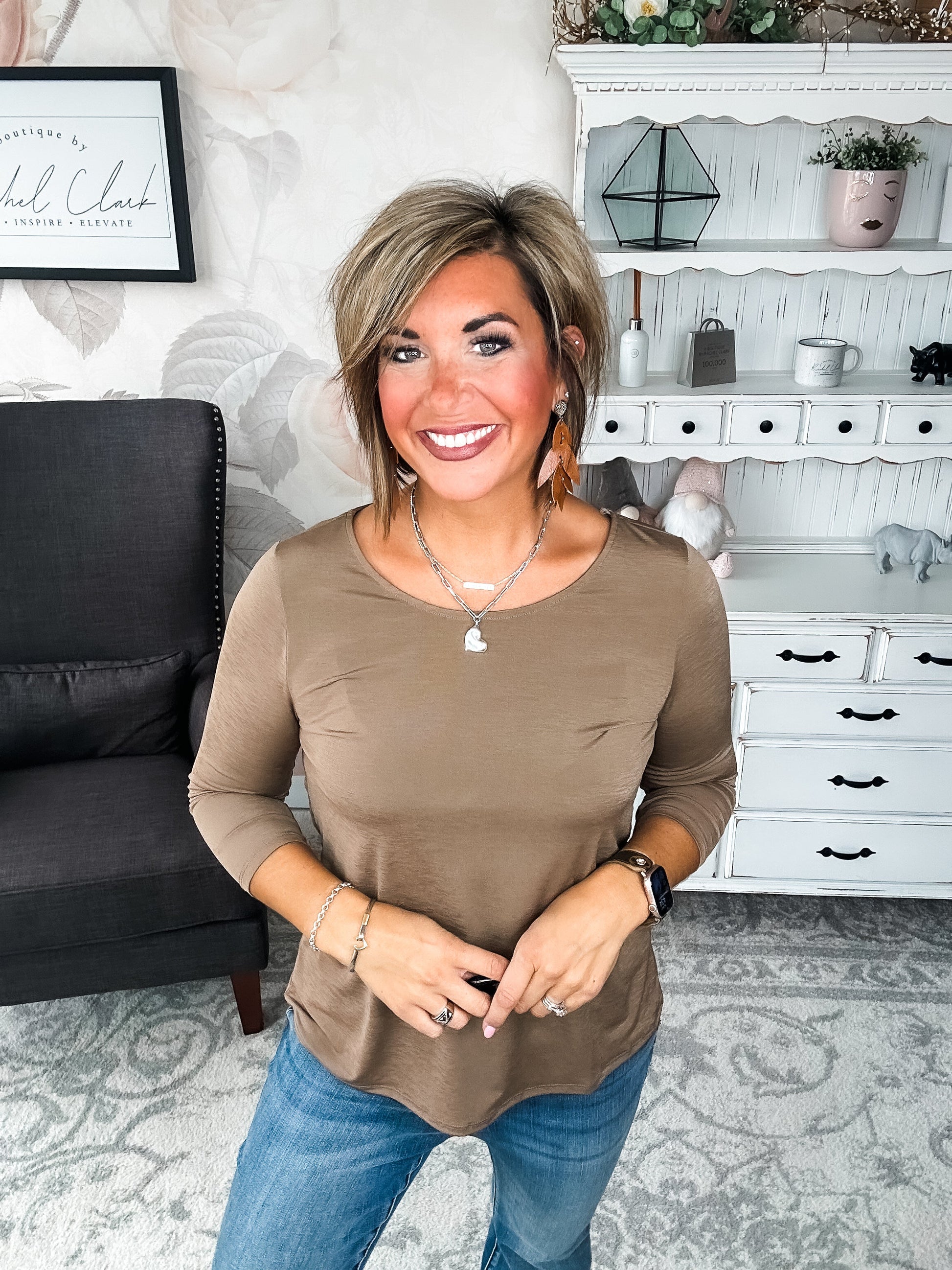 Find The Answer Round Neck Top - Mocha
