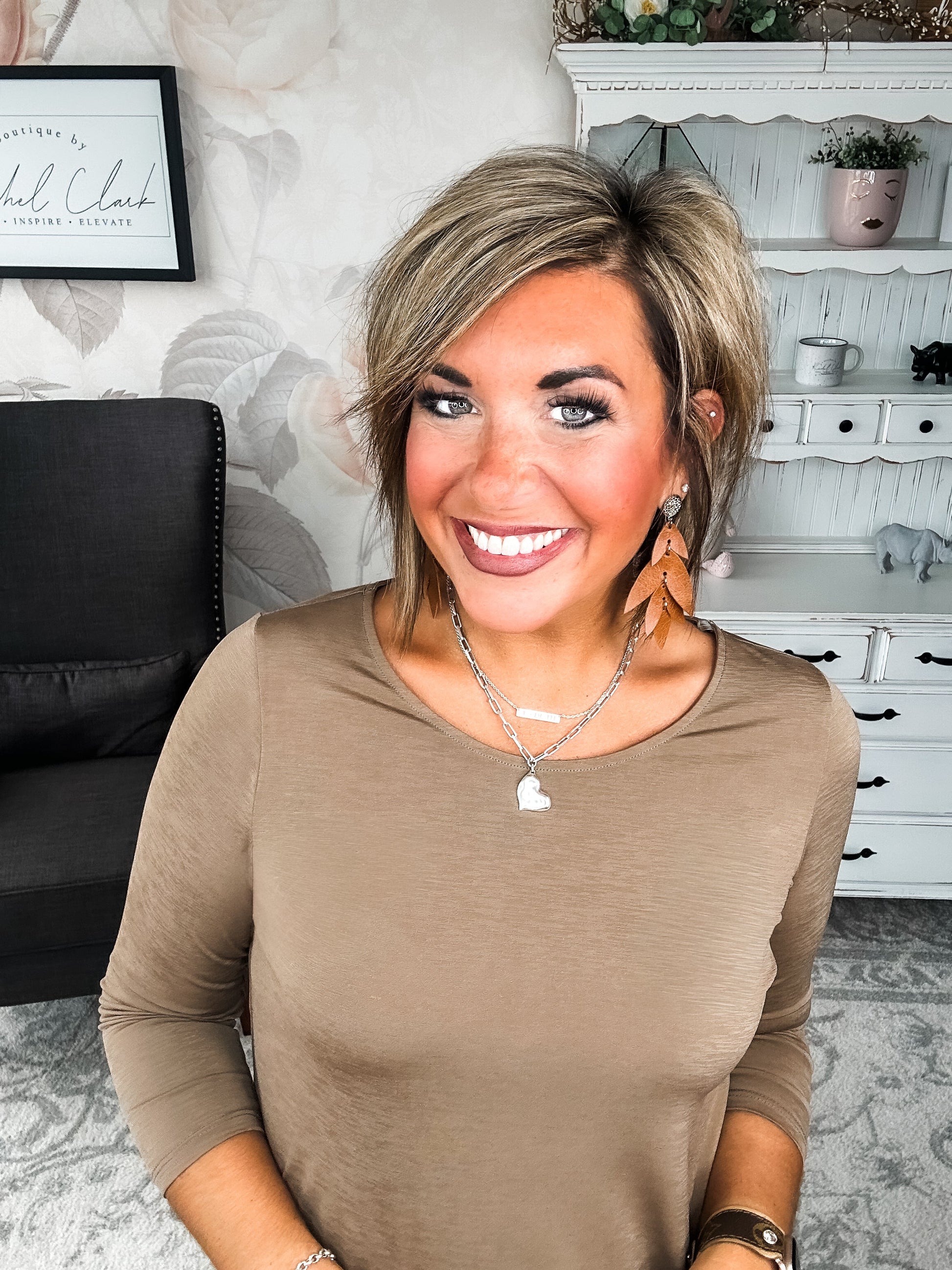 Find The Answer Round Neck Top - Mocha