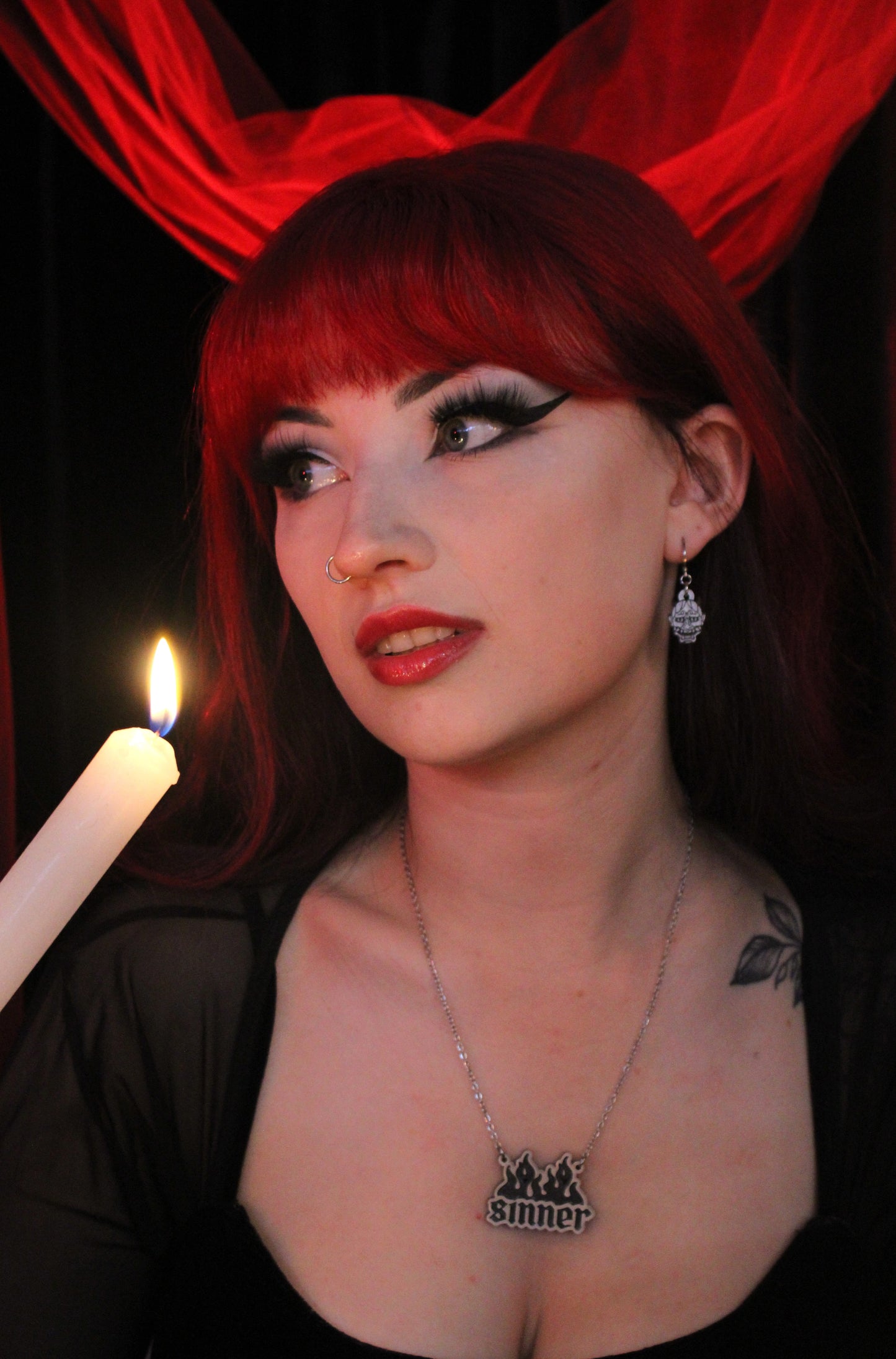 Demon Huggie Hoop Earrings - Silver