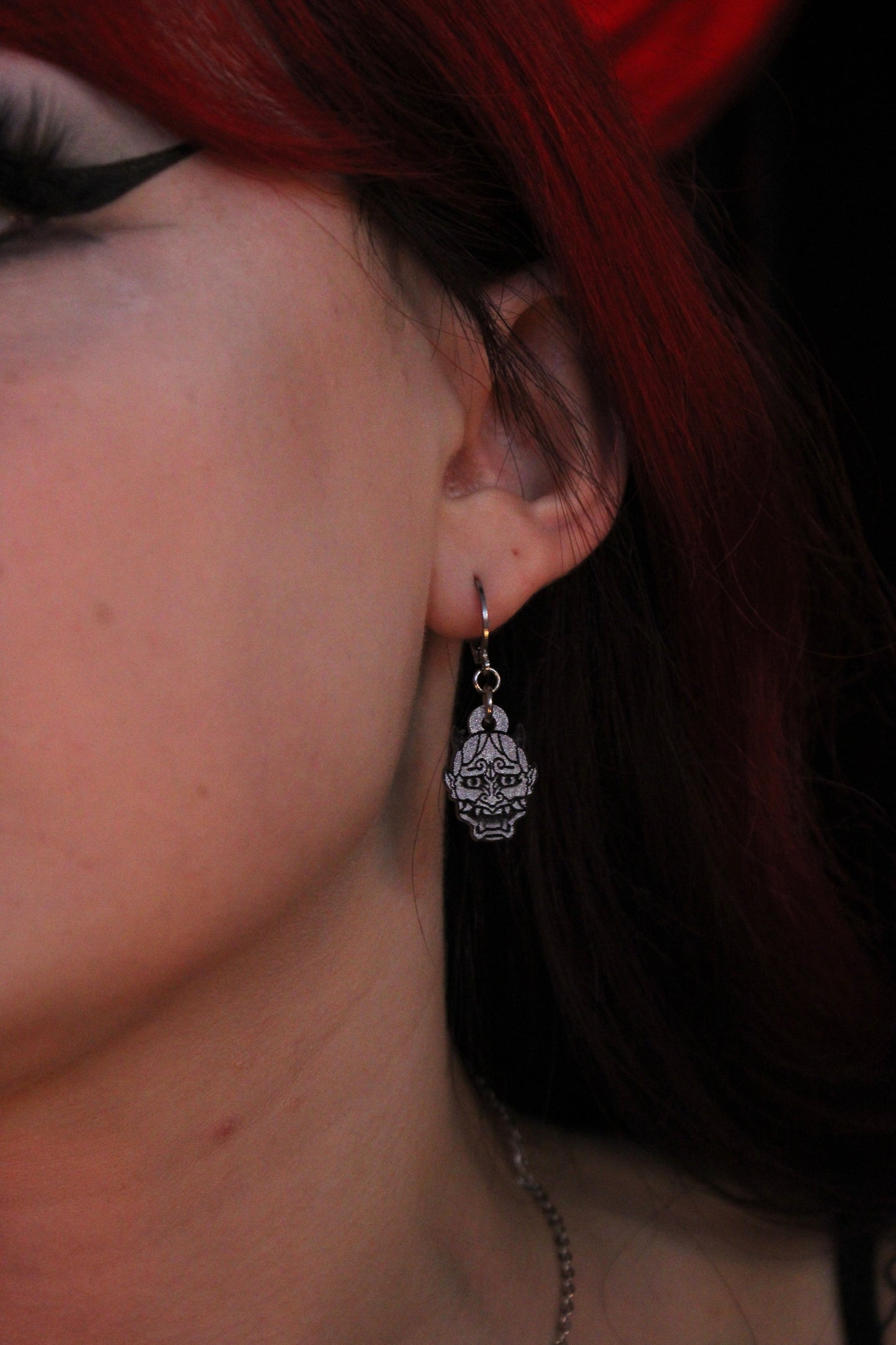Demon Huggie Hoop Earrings - Silver
