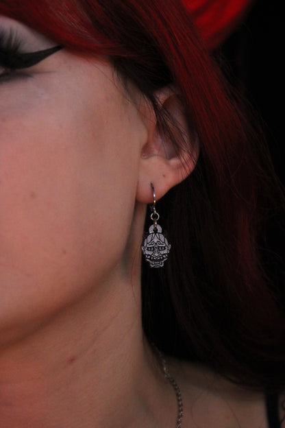 Demon Huggie Hoop Earrings - Silver