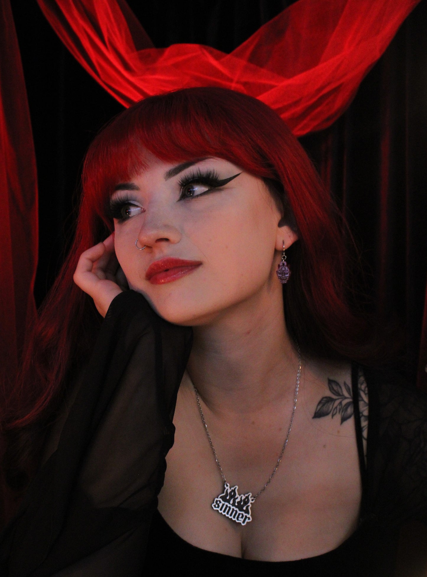 Demon Huggie Hoop Earrings - Pink