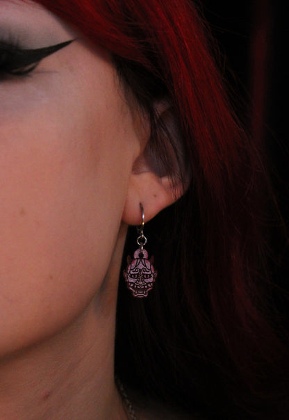 Demon Huggie Hoop Earrings - Pink