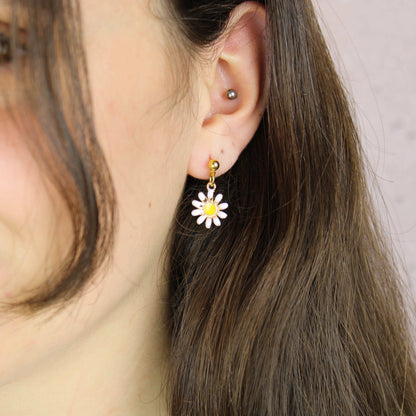Enamel Daisy Drop Earrings