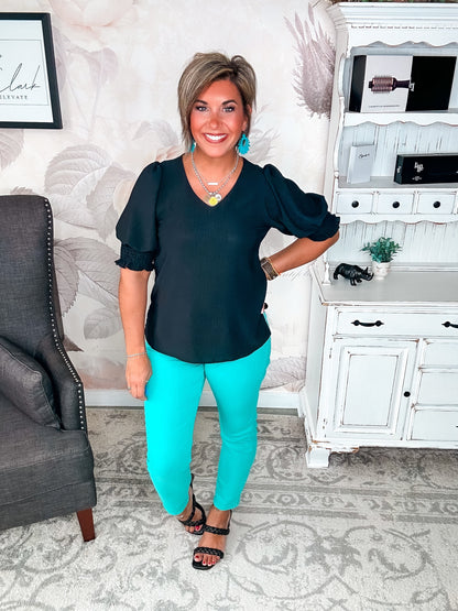 Back To Your Roots Puff Sleeve Top - Black