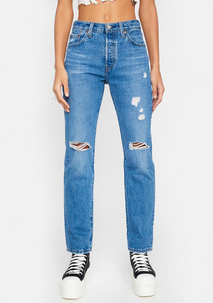 501 Distressed Straight Leg Jeans