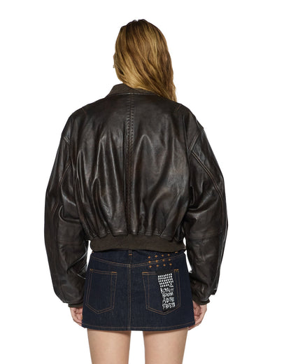 ALPHA CROP BOMBER WORN BLACK