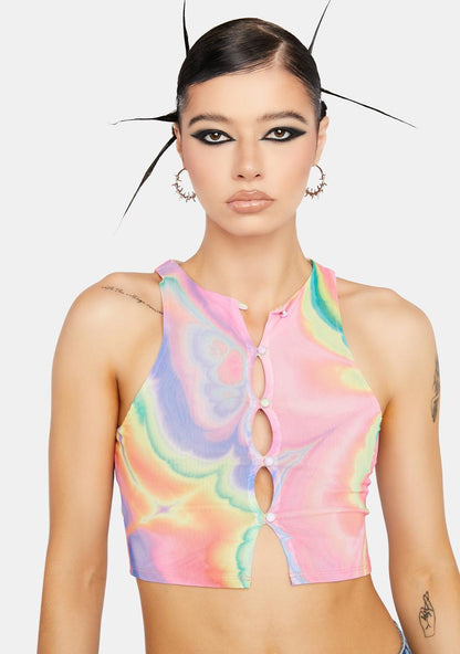 Abstract Marble Calabra Mesh Crop Top