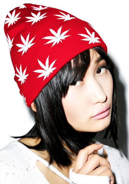 All Over Mary Jane Beanie - Red