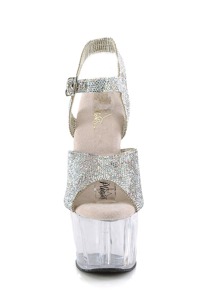 Adore-708N-RS Platform Rhintestones Ankle Strap Sandals-Clear