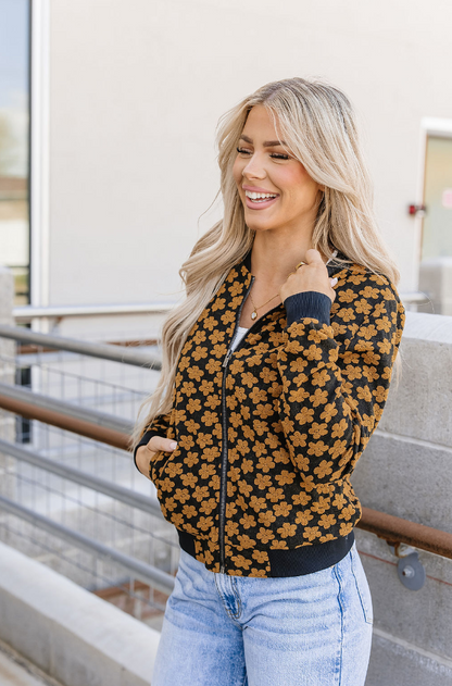 Ampersand Avenue Flower Bomb-er Jacket - Mustard