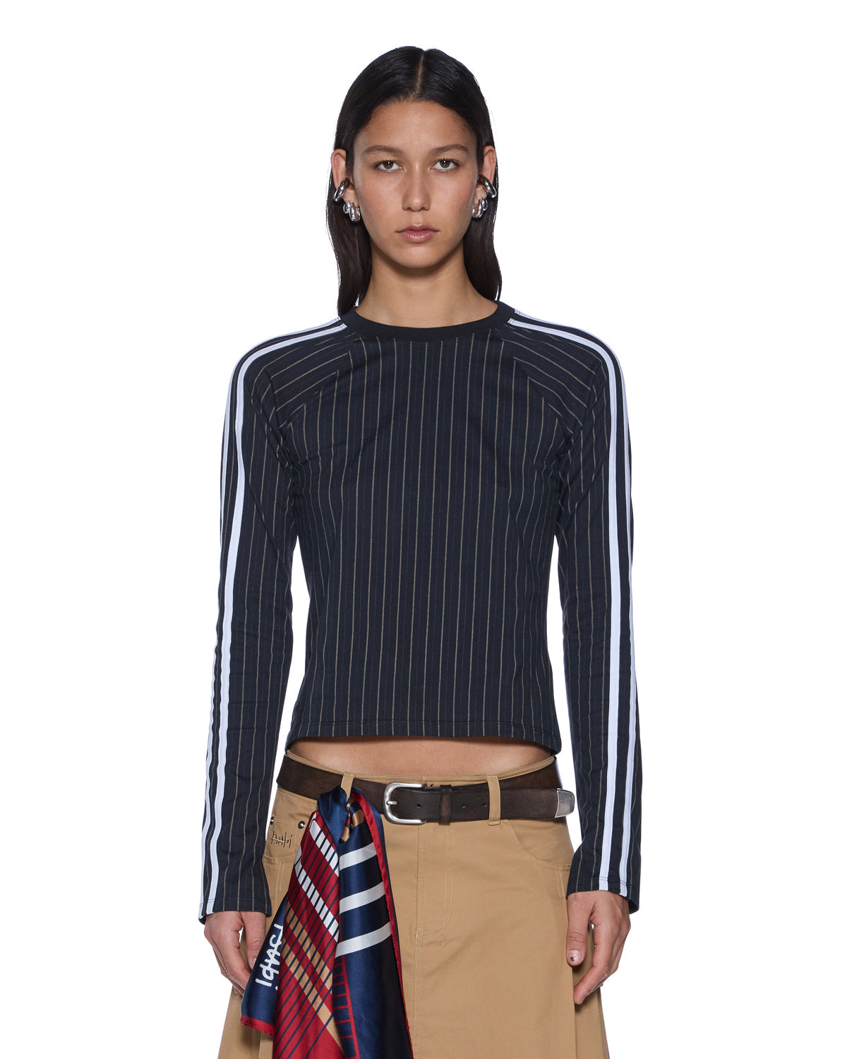 PORTER LS TOP BLACK PINSTRIPE